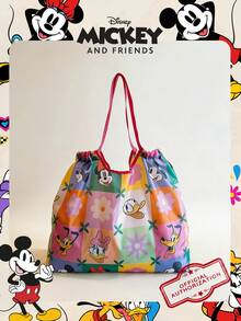 Disney 1 pièce Sac de courses pour enfants avec motif officiel autorisé de Mickey Mouse, sac fourre-tout pliable grande capacité, sac à bonbons, sac à déjeuner, sac à collation, sac à bandoulière à cordon, sac à main léger, officiel et autorisé - vérifiable, convient aux enfants/garçons/filles pour un usage quotidien/les courses - Multicolore - Voir 1