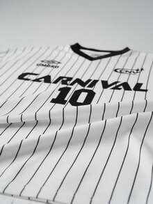 Ținută vintage cu mânecă scurtă, stil baseball, cu dungi, stil streetwear pentru bărbați - alb - Vizualizare 5