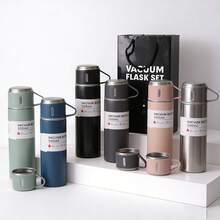 1 Set Outdoor Water Bottle Stainless Steel Cup & Water Bottle Set With 3 Lids - Leakproof Outdoor Camping & Hiking Cups For Home, Office, Travel - Durable Gift Set For Couples, Spill-Proof Design, Modern Drinkware, Highquality Thermosware, Office Workers,Gift Box Packaging, Suitable As A Holiday Gift - 綠色A款 - 查看 4