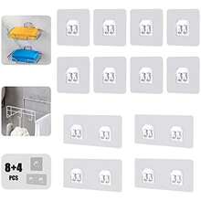 Adhesive Corner Shower Caddy Hook,Multipurpose Iron Shelf Holder;Bathroom Basket Support;Wall Sticker,Kitchen Storage Rack Hanger,No Drilling/Strong Bearing Capacity/Transparent(8pcs+4pcs) - / - View 1