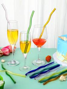12 Pcs Reusable Wavy Colorful Glass Straws,20cm X8 Mm Shatter Resistant Cute Drinking Straws With 1 Clean Brush For Beverages,Coffee,Juice,Cocktail,Teas - Multicolor - View 2