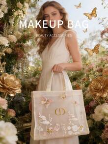 Perfect Christmas & Holiday Gift: Dior Limited Edition Platinum Cosmetic Bag And Handbag - White - View 1