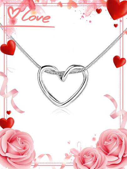 1pc 925 Sterling Silver Hollow Heart Pendant Necklace (Minimalist Heart Design), Gift Box Included, Suitable For Daily Wear And Valentine's Day Gift