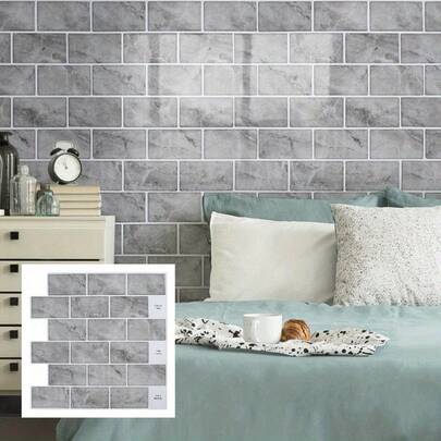 10-Pack 3D Marble Wall Stickers - 30x30cm Self-Adhesive Tile Decals | Realistic Stone Effect Wall Panels (1.1mm Thick PET+PU) - Waterproof For Kitchen Backsplash & Bathroom (Modern Grey/Black)