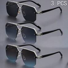 3pcs/Set Men's Polygon Double Bridge Casual Fashion Glasses Set, Stylish Square Frame Texture Suitable For Daily Commute Outfit - Multicolor - View 2