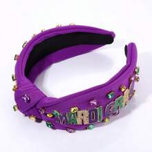 Mardi Gras Headbands For Women Crown Mask Headband Green Purple Yellow Rhinestone Jeweled Knotted Headband Mardi Gras Accessories Carnival Outfits Party Favors Gift MARDI GRAS A - Purple - Purple White - 查看 4