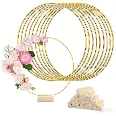 10pcs/5pcs 20cm/30cm Round Metal Flower Wreath With Wooden Base, Suitable For Wedding Party Table Centerpiece Decor