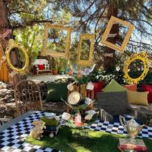 Soulchen 20 Pcs Wonderland Tea Party Decoration Hanging Banner Retro Photo Frame Wonderland Garland Decoration Background For Birthday Baby Shower Party Supplies - ColorG - 查看 6