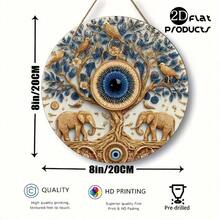 2D Flat, 1pc, Tree Of Life, Evil Eye, Elephant Theme Round Wooden Decorative Plaque 8*8in/20*20cm, Wall Hanging Decorations For Home Kitchen, Studio, Restaurant, Cafe, Farmhouse, Etc, Space, Perfect Christmas, Halloween Gift For Family And Friends, 2D Flat - 彩色 - 查看 2