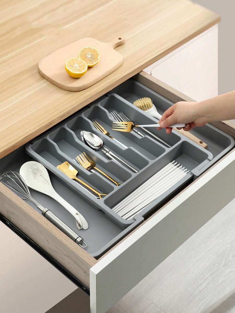 3件套餐具收纳盒，采用PP塑料材质，适用于厨房用具收纳、抽屉整理、餐具防尘、抽屉分隔，多功能刀叉勺收纳盒，扁平餐具收纳架