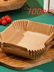 100pcs Air Fryer Liners, Non-Stick, Waterproof, Oil-Proof, Multi-Purpose Baking Paper, For Air Fryer, Microwave, Steaming, Kitchen And Restaurant Supplies - Square - View 11