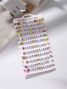 12pcs Set Of Single Party Bride And Bridesmaid Letter Multi-Layer Stacked Love Elastic Soft Pottery Bracelet Set, Fashionable Ladies Bracelet Wedding Engagement Banquet Party Dance Party Wear Gift Bracelet Set - Multicolor - View 12