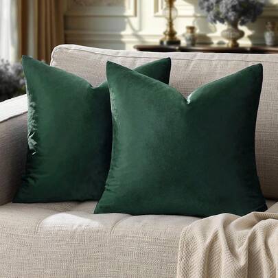 1 件天鹅绒装饰沙发枕套，柔软方形靠垫套，适用于圣诞沙发、床、汽车，18 英寸 X 18 英寸，苔绿色，不含芯
