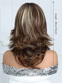 优雅时尚女士假发，18英寸，渐变色，自然卷曲短卷发，带刘海，耐热合成纤维编织假发。适合节日、旅行、舞会、家庭聚会、角色扮演、婚礼和日常佩戴。是送给女孩的节日礼物。 - 漸層 - 查看 5
