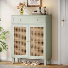 Tribesigns Shoe Cabinet With Doors And Drawer, 6 Tier Modern Boho Shoe Organizer Storage Cabinet With Adjustable Shelf, Rattan Tall Shoe Rack Cabinet For Entryway, Living Room, Mint Green - Mint Green - View 3
