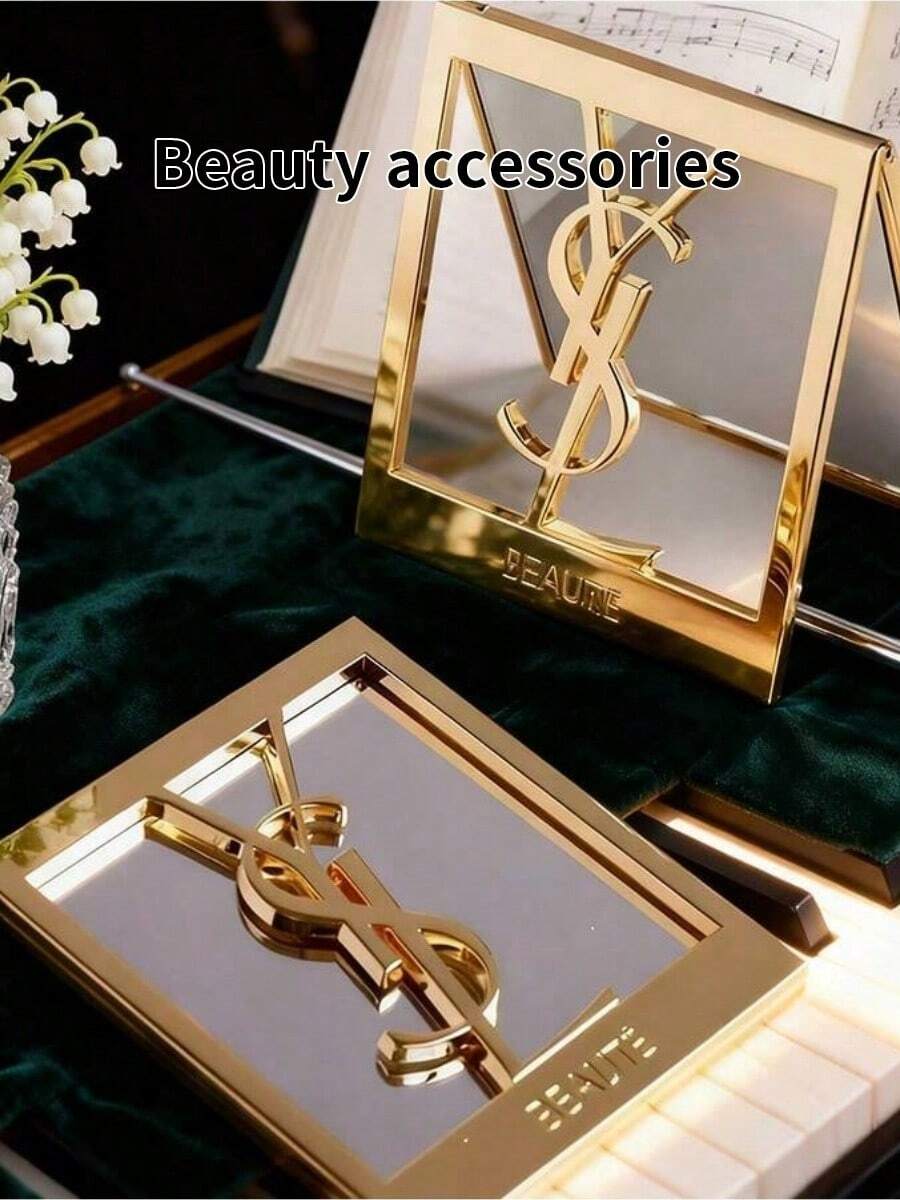 Yves Saint Laurent Gold Square Mirror, High-End Quality, Large Logo, Portable, Convenient For Makeup And Daily Use - Gold - View 1