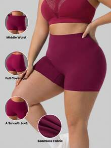 1pc Women Plus Size Solid Color Seamless Yoga Shorts, Quick Dry For Indoor Yoga, Outdoor Running, Cycling, Fitness, Shaping, Lifting - Burgundy - View 2