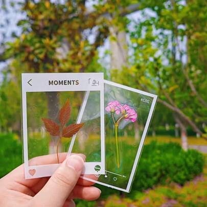 20张/套 自粘手工贴纸 - 采用光泽几何叶子和花朵图案，这些可重复使用的PET塑料贴纸非常适合剪贴簿、日记标记和家居装饰（白色），是书签装饰的理想之选。