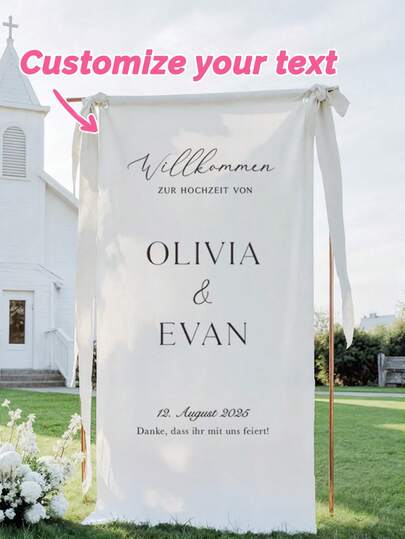 1pc Personalized Wedding Fabric Welcome Sign,Modern Wedding Welcome Sign With Names And Date,Fabric Sign,Custom Linen Wedding Signs,Boho Wedding Decorative,Welcome Banner For Weddings,Made Of High-Quality Linen,Fabric Banner For Events