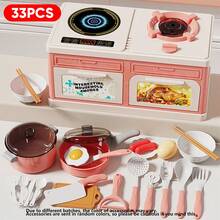 33pcs/44pcs/66pcs/76pcs Children Kitchen Playset, Suitable For Boys And Girls, Includes Cooking Utensils, Mini Stove, Rice Cooker, Fruits, Mixing, Stir-Frying, Cutting Vegetables And Musical Tableware Simulation