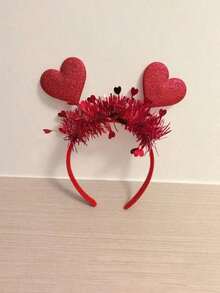 1pcs Valentine's Day Headband, Heart-Shaped Hair Hoop, Wedding Atmosphere Decor, Valentine's Party Supplies, Bridal/Bridesmaid Headpiece - 紅色 - 查看 5