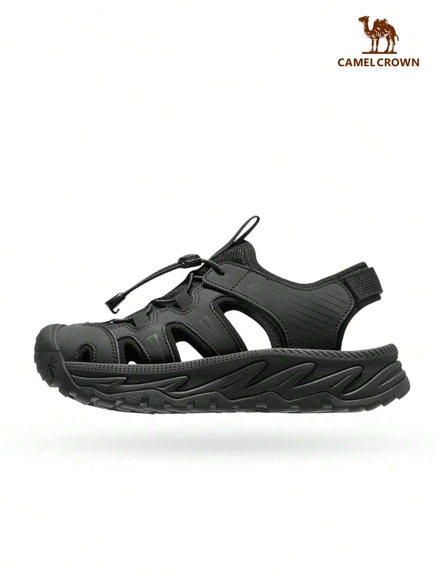 CAMEL CROWN 男士透气舒适休闲沙滩凉鞋，防滑闭趾徒步凉鞋，夏季 - 黑色 - 查看 1