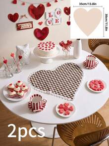 1/2/4/6pcs Coffee Plaid Heart Lace Edged Placemats, Home Kitchen Decor Table Mats, Non-Slip Coasters For Cups/Bowls, Suitable For Holidays, Parties, Birthdays, Weddings, Dinners, Offices, Coffee Tables, Home Decor, Dorms, All Seasons - Coffee Brown - View 11
