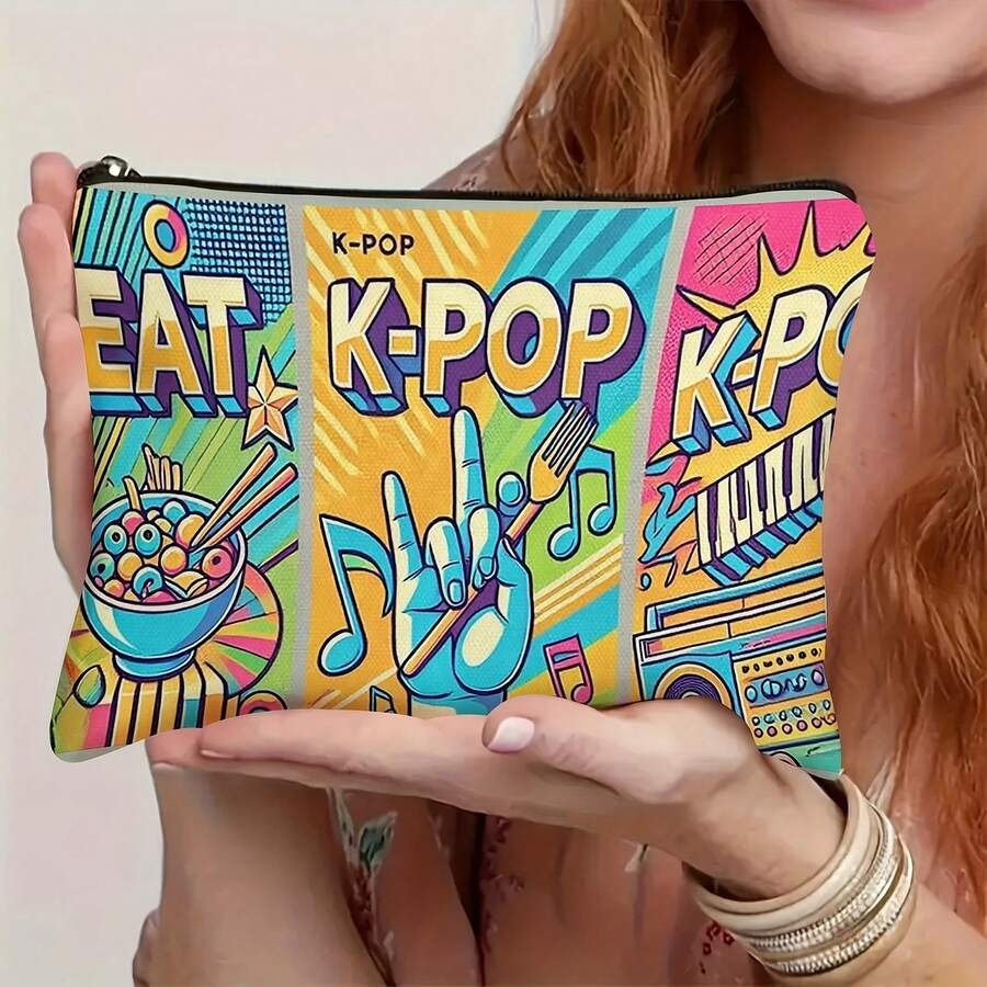 Mattel 韩流主题化妆包 - 多功能旅行洗漱收纳包，印有韩流主题图案，韩剧粉丝礼物，小巧便携，适合演唱会、生日等场合。 - 彩色 - 查看 1