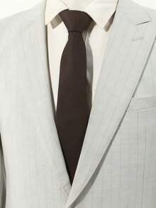 1pc Men's Solid Brown Striped Lightweight Necktie, Suitable For Business, Banquet, And Daily Wear - Brown - View 2