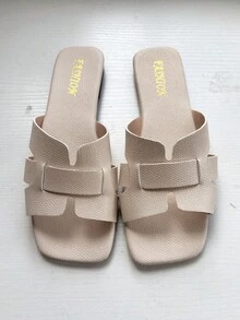 Women's Flat Slide Sandals, Square Toe, Floral Pattern, Fashion Wear With Dresses, Summer