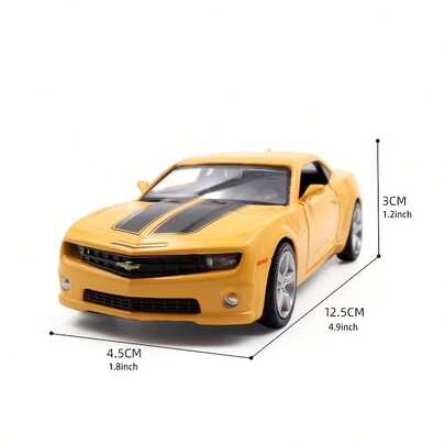 Burago 1:36 Chevrolet Camaro Modelo de coche clásico amarillo y negro mate, puertas abribles, funcional, interior realista, carrocería de aleación, adorno decorativo, juguete para niños, regalo de Halloween, Navidad o cumpleaños
