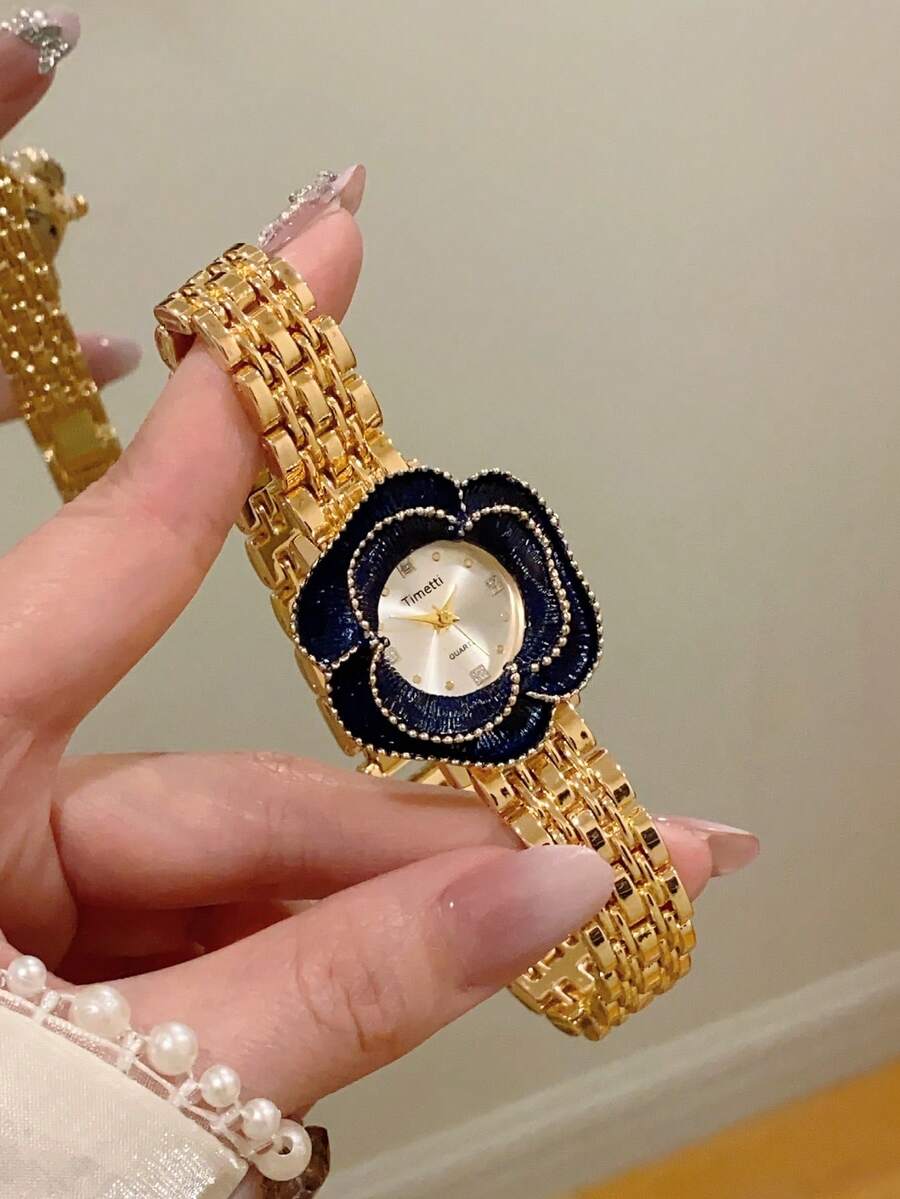 1 件椭圆形竹节表带女士手表，可调节金色表带，优雅百搭的石英腕表，适合日常佩戴，是理想的日常搭配礼物。 - 金色 - 查看 1
