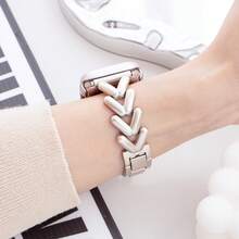 1条女士时尚V形金属表带，尺寸45/49/38/40/41/42/44毫米，兼容 Ultra/SE/8/7/6/5/4/3/2/1 - 星光色 - 查看 7