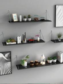 1pc (With Hook) Partition Wall Shelf, Floating Shelf, No Drill Wall Mounted Shelf, Suitable For Bedroom, Study, Living Room, Bathroom, Kitchen And Decorative Wall Rack, Also For Storage Organization - Black - View 6