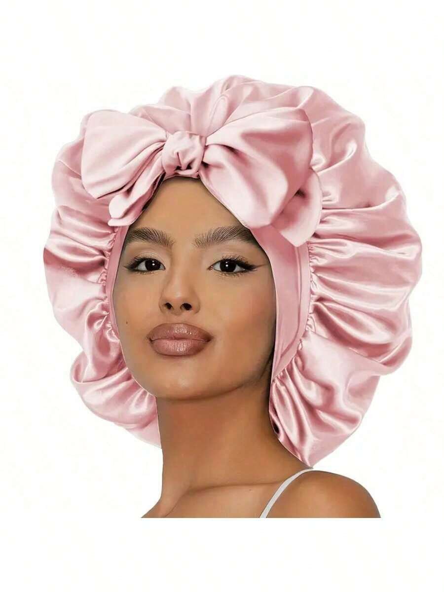 1pc Elastic Headband Sleep Cap, Hair Care Cap With Ribbon Bow Sleep Bonnet - Multicolor - View 1