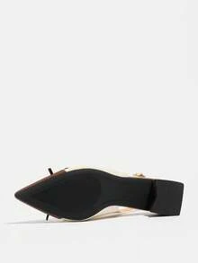 Brown Versatile Color Block Pointed Toe Chunky Heel Pumps, New 2025 Korean Version Metal Buckle Mid Heel Mary Jane Shoes, Elegant Women's Shoes Suitable For Daily, Shopping, Vacation, Party, Banquet, Bowknot High Heels, Fashion Chunky Heel Shoes, Valentine's Day Women's High Heels, Short Heels Women's Shoes - Brown - View 8