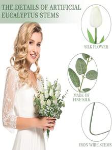 35支人造尤加利树枝和白色郁金香假花，仿真绿植，适用于家居装饰、婚礼餐桌摆饰、DIY花瓶插花、房间装饰、礼品、厨房装饰 - 彩色 - 查看 4