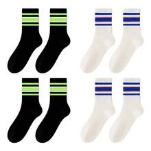 4 Pairs Of Socks Women's Medium Tube Pure Cotton Deodorant Spring And Autumn Junior High School Students Long Tube Sports Running Yoga Socks With Shark Pants - WZ026907 - 查看 6