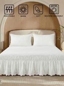 1pc Pink Ruffled Embroidered Bed Skirt, Minimalist Classic Style, Comfortable Breathable Polyester Fabric, Suitable For All Seasons, Ideal For Bedroom Decor And Home Furnishing, Ruffle Trim Bedding, Minimalist Decor, Bed Skirt Design, Neutral Tone, Seasonal Home Decor - Multicolor - View 6