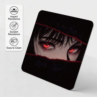 Alfombrilla de ratón de cristal gótico - Chica anime oscura con ojos rojos Alfombrilla de ratón dura para juegos, control fluido, 3 mm de grosor resistente - Recubrimiento antiarañazos de nanopartículas, cristal con precisión y velocidad, sin fricción