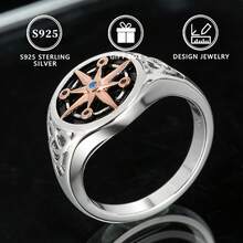 Anel Personalizado de Moda Minimalista de Prata 925 com Bússola para Mulheres - Prata - Visão 3