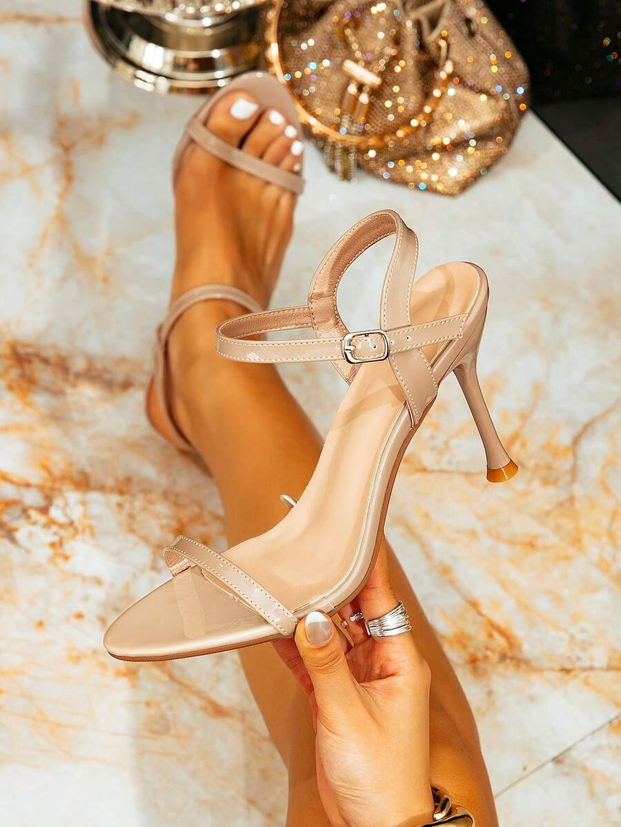 女士时尚简约杏色细高跟凉鞋，浪漫优雅，适合婚礼、情人节、派对和正式场合 - 杏色 - 查看 1