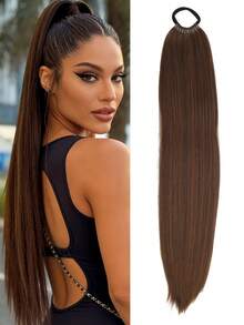18-32 Inch Ponytail Wig, Multi-Functional Elastic Band Black Ponytail, Long Straight DIY Wrap-Around Ponytail, Soft & Natural Synthetic Ponytail - Multicolor - View 52
