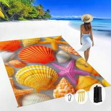1pc 185*235CM Vibrant Starfish & Shell Print Waterproof Sand-Proof Beach Blanket, Lightweight & Durable For Beach, Vacation, Travel, Outdoor Camping, Picnic - Multicolor - View 3