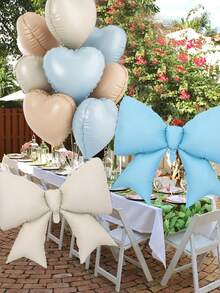 10pcs 18" Cream, Caramel, Light Blue Heart Foil Balloons, Large Blue Cream Bow Balloons, Suitable For Birthday Party, Baby Shower, Anniversary, Valentine's Day, Mother's Day Decoration - Multicolor - View 3