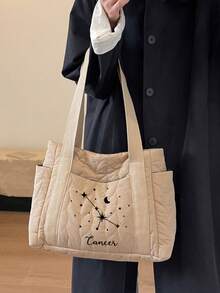 (Embroidered Custom) 1pc New Upgraded Constellation Women Tote Bag, Large Capacity Travel Backpack, Customizable Name, Zipper Closure, Thick Padding, Minimalist & Versatile, Casual Commute, Perfect Gift - Multicolor - View 4