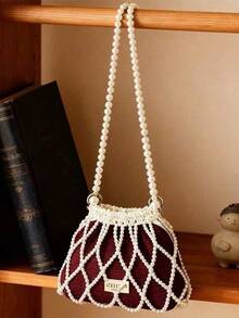 Gucci Elegant Crescent-Shaped Red Polyester Crossbody Bag With Detachable Faux Pearl Chain - Can Be Used As A Clutch Or Shoulder Bag, Fashionable Half-Circle Design Made Of Lightweight Polyester Fabric, Perfect For Cosmetic Stores Or Chic Wedding Bags - Style: Ancora Red Crescent-Shaped Multifunctional Bag, Heartbeat Red Plaid - Ankola Red-pearl Fragrance - View 4