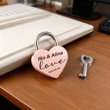 Customized Personalized Engraved Heart Lock - Heart-Shaped Lock With Name Engraving - Gift For Couples, Weddings, Valentine's Day, Anniversary, Mother's Day, Heart Padlock, Heart Cabinet Lock, Mini Small Lock With Key, Luggage Lock, Bag Lock