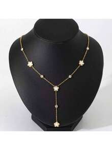 1件装女士金色不锈钢、黑色、白色、蓝色亚克力花朵圆形锆石Y形项链，时尚饰品，适合旅行和日常佩戴，18K镀金 - 花 - 查看 4