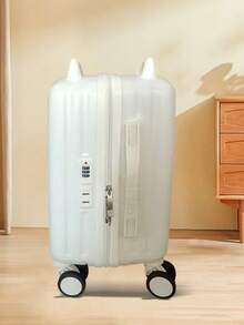 18-Inch Carry-On Cat Ear Rideable Suitcase, Large Capacity Lightweight Trolley Case, Unisex For Adults